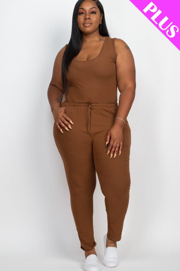 Plus Size Ribbed Sleeveless Drawstring Waist Jumpsuit (CAPELLA) - Image 15