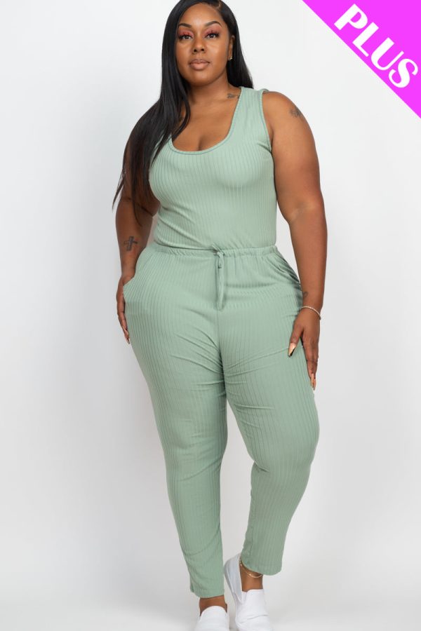 Plus Size Ribbed Sleeveless Drawstring Waist Jumpsuit (CAPELLA) - Image 20