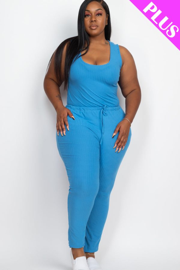 Plus Size Ribbed Sleeveless Drawstring Waist Jumpsuit (CAPELLA) - Image 21
