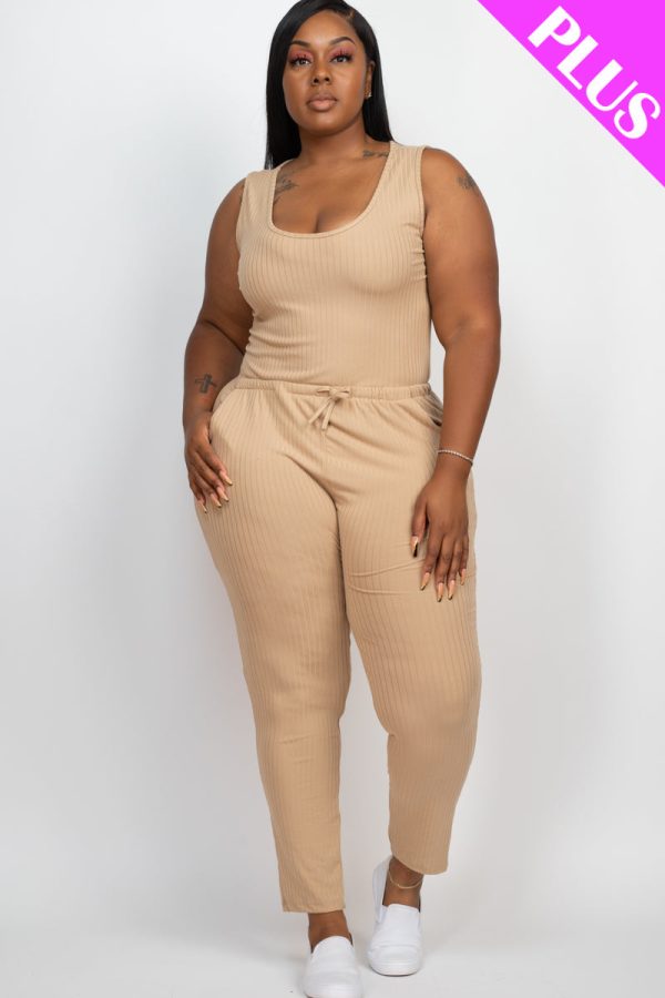 Plus Size Ribbed Sleeveless Drawstring Waist Jumpsuit (CAPELLA) - Image 25
