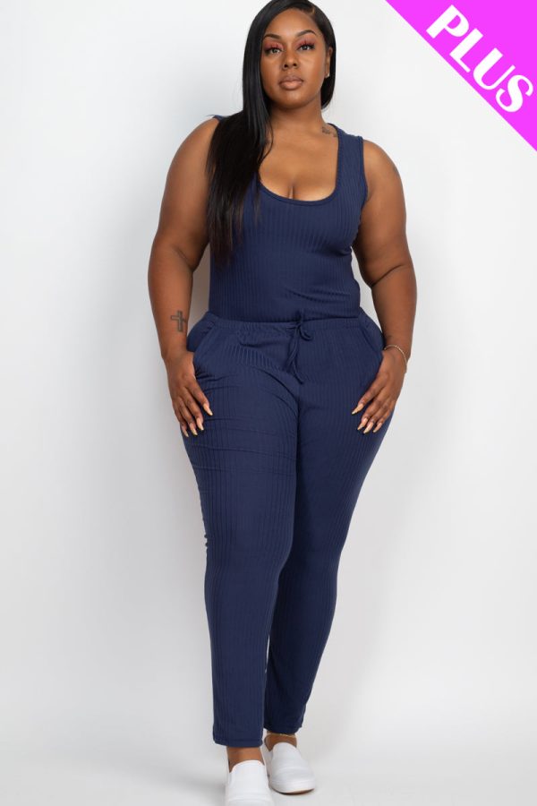 Plus Size Ribbed Sleeveless Drawstring Waist Jumpsuit (CAPELLA) - Image 5