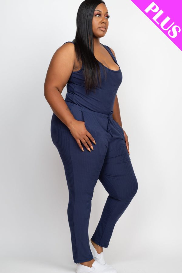 Plus Size Ribbed Sleeveless Drawstring Waist Jumpsuit (CAPELLA) - Image 2