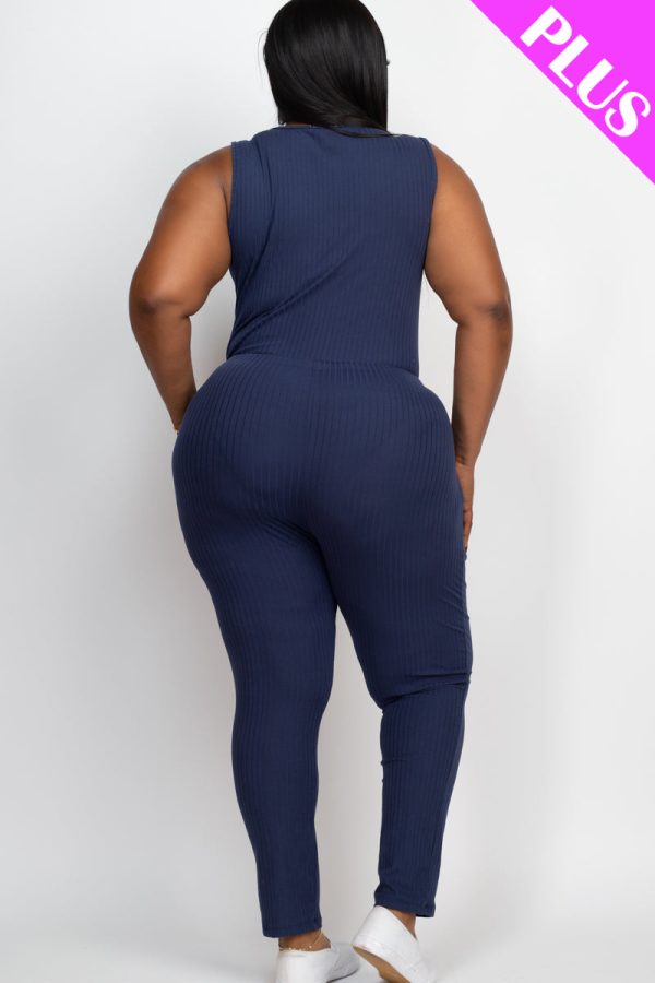 Plus Size Ribbed Sleeveless Drawstring Waist Jumpsuit (CAPELLA) - Image 3