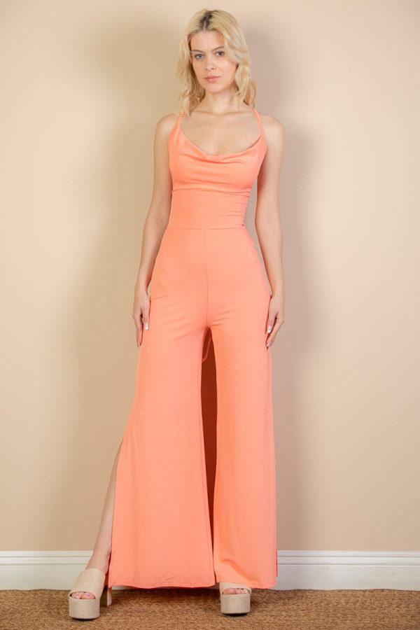 Ribbed Cowl Neck Backless Split Wide Leg Jumpsuit (CAPELLA) - Image 13