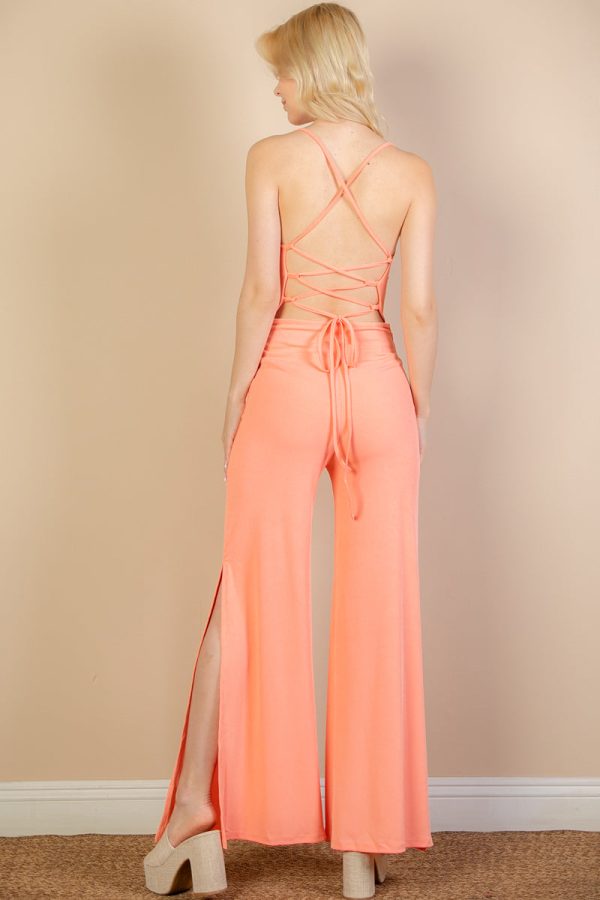 Ribbed Cowl Neck Backless Split Wide Leg Jumpsuit (CAPELLA) - Image 5
