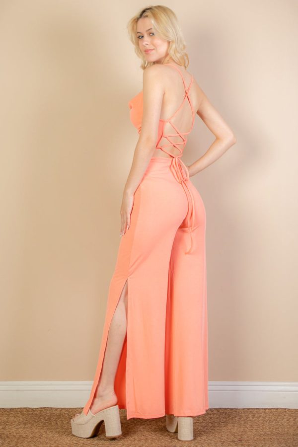 Ribbed Cowl Neck Backless Split Wide Leg Jumpsuit (CAPELLA) - Image 4