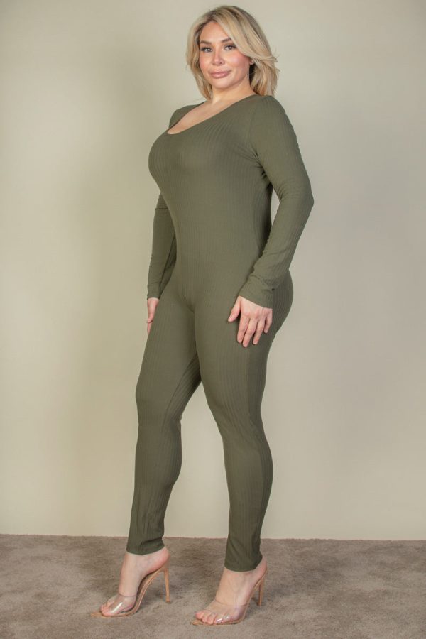 Plus Size Ribbed Scoop Neck Long Sleeve Jumpsuit (CAPELLA) - Image 3