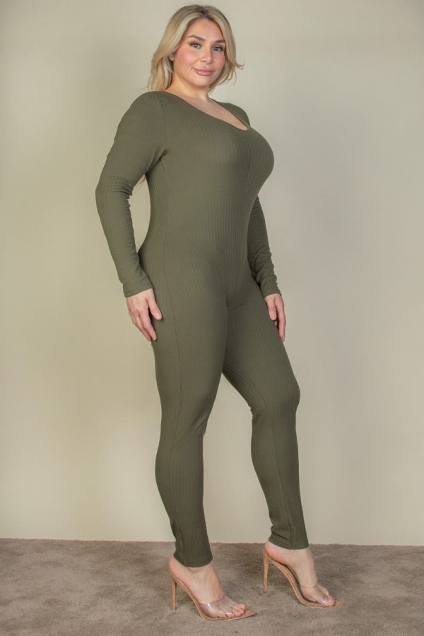 Plus Size Ribbed Scoop Neck Long Sleeve Jumpsuit (CAPELLA) - Image 4