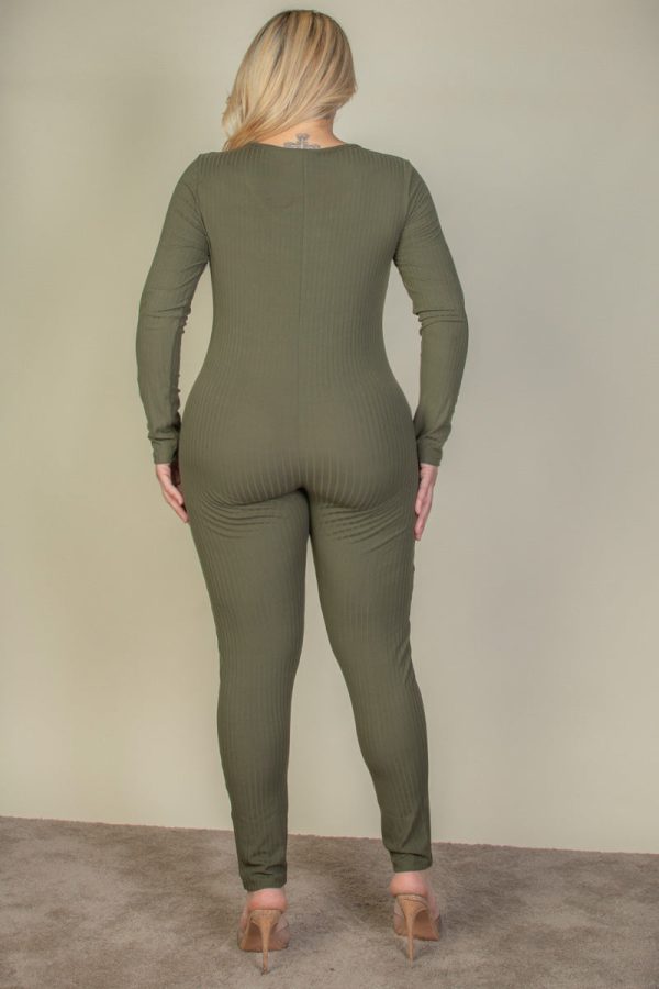 Plus Size Ribbed Scoop Neck Long Sleeve Jumpsuit (CAPELLA) - Image 5