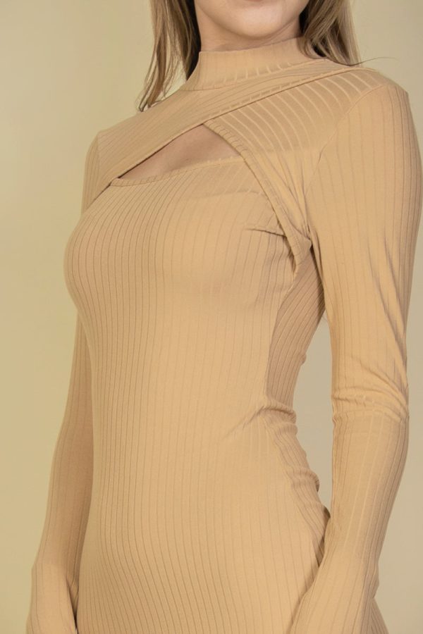 Ribbed Cut Out Front Long Sleeve Bodycon Mini Dress (CAPELLA) - Image 5