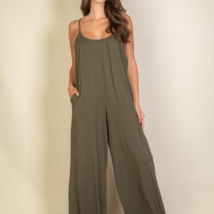 Spaghetti strap solid wide jumpsuit (CAPELLA)