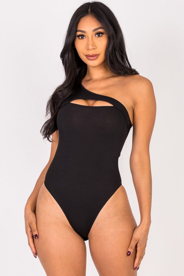 Ribbed Knit Cut Out One Shoulder Bodysuit (CAPELLA) - Image 8