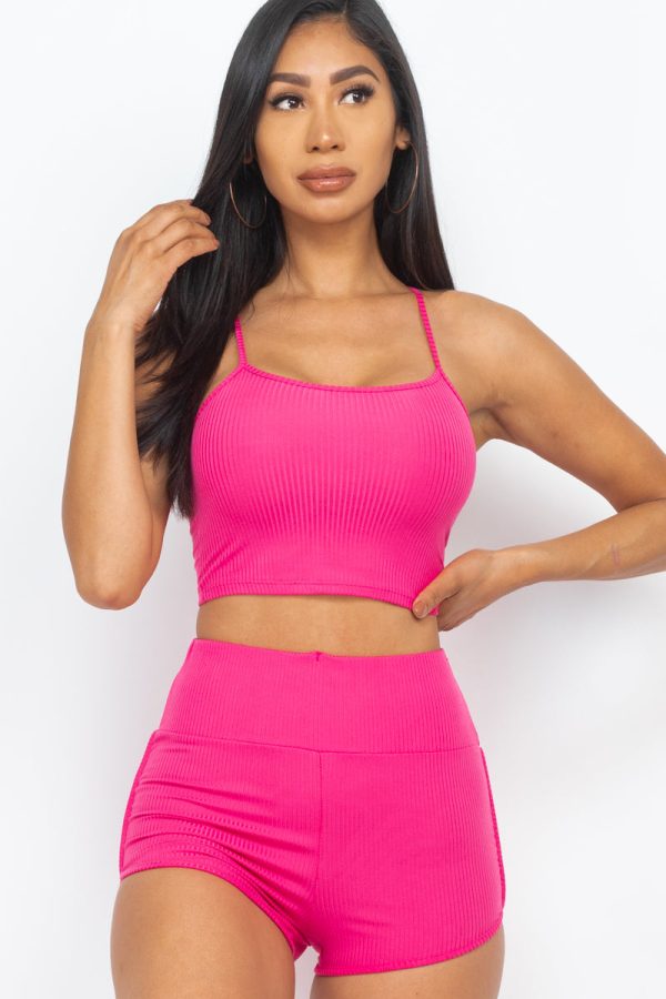 Ribbed Cami Crop Top & Ruched Shorts Set(CAPELLA) - Image 6
