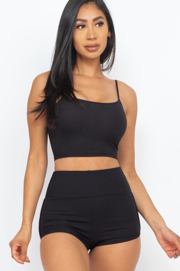 Ribbed Cami Crop Top & Ruched Shorts Set(CAPELLA) - Image 9