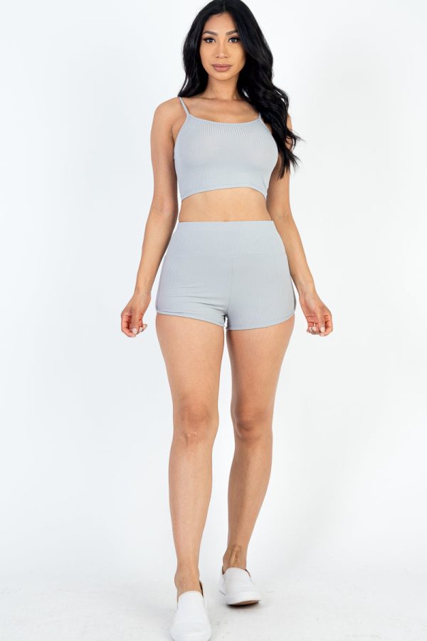 Ribbed Cami Crop Top & Ruched Shorts Set(CAPELLA) - Image 5
