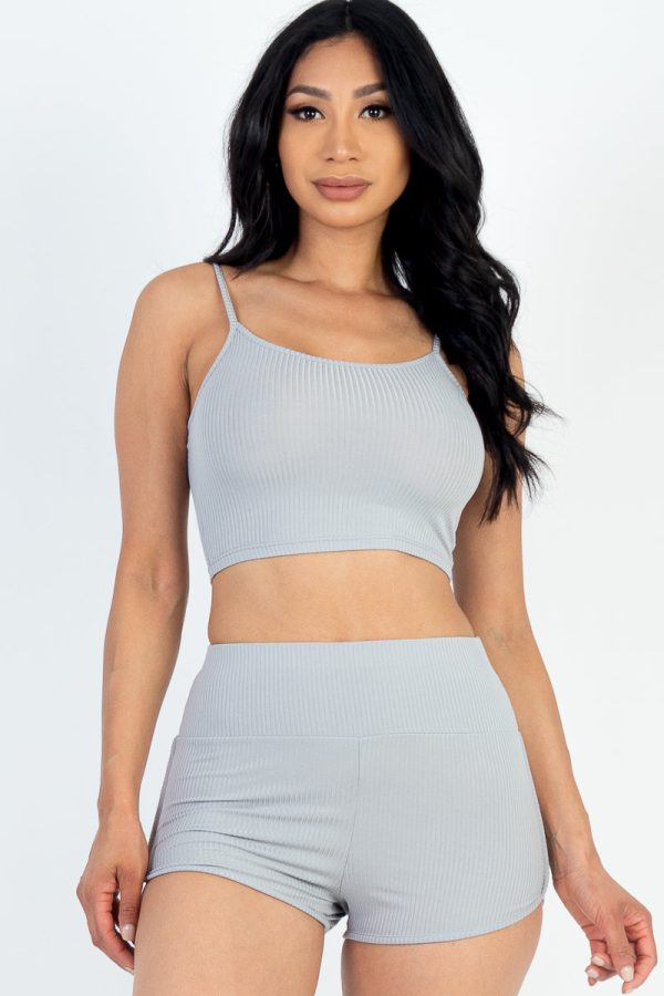 Ribbed Cami Crop Top & Ruched Shorts Set(CAPELLA) - Image 17