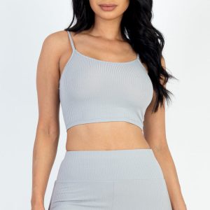 Ribbed Cami Crop Top & Ruched Shorts Set(CAPELLA)