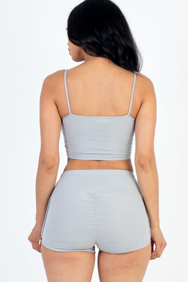 Ribbed Cami Crop Top & Ruched Shorts Set(CAPELLA) - Image 3