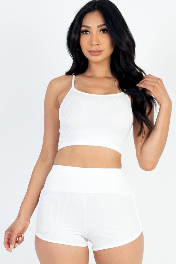 Ribbed Cami Crop Top & Ruched Shorts Set(CAPELLA) - Image 32