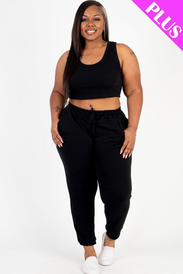 Plus Size Joggers Set with French Terry Cropped Tank Top - Image 9