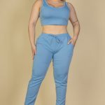 Plus Size Joggers Set with French Terry Cropped Tank Top