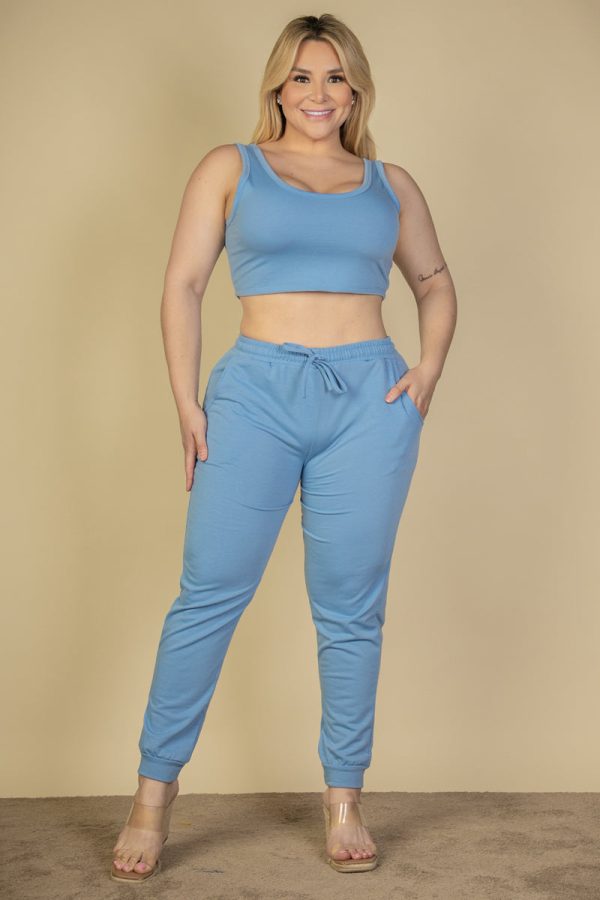 Plus Size Joggers Set with French Terry Cropped Tank Top - Image 13