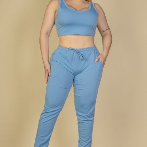 plus-size lounge set, French terry joggers, cropped tank top, plus-size casual set, sporty plus-size outfit, two-piece set