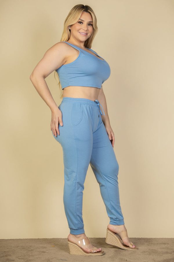 Plus Size Joggers Set with French Terry Cropped Tank Top - Image 2