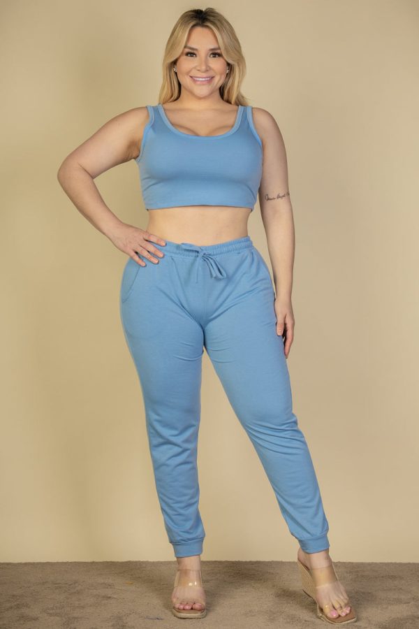 Plus Size Joggers Set with French Terry Cropped Tank Top - Image 5