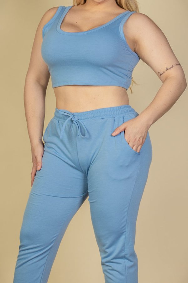 Plus Size Joggers Set with French Terry Cropped Tank Top - Image 4