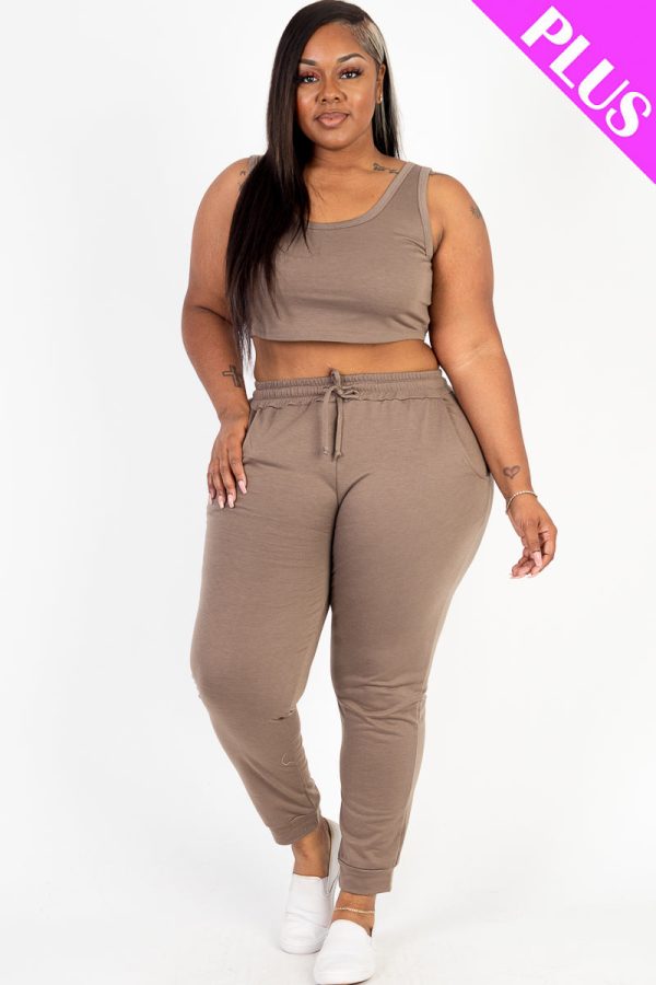 Plus Size Joggers Set with French Terry Cropped Tank Top - Image 20