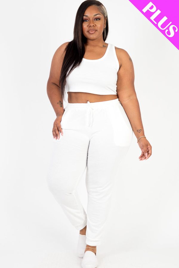 Plus Size Joggers Set with French Terry Cropped Tank Top - Image 22
