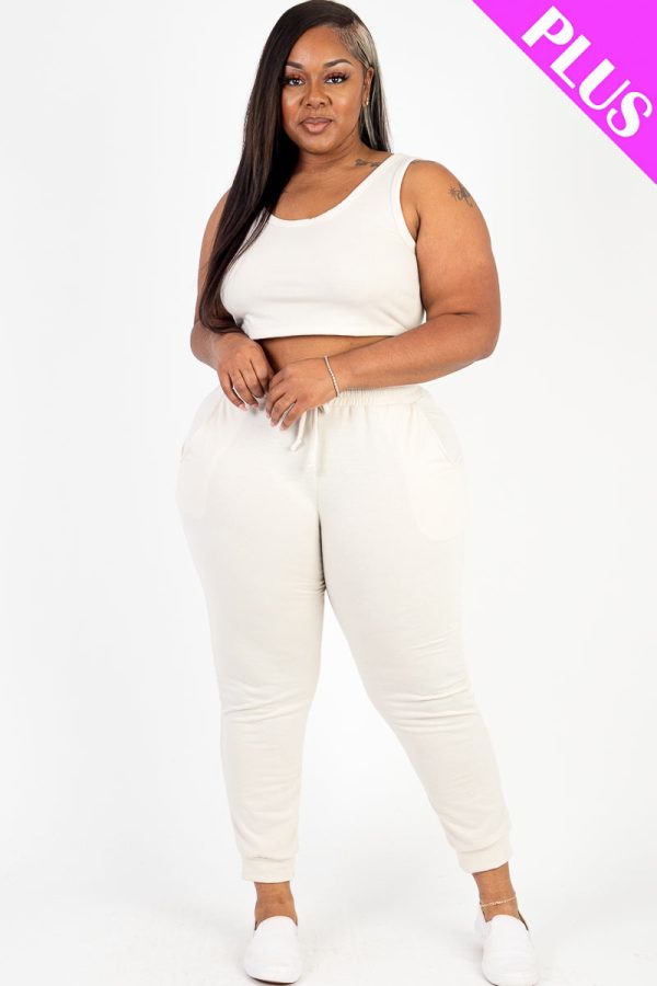 Plus Size Joggers Set with French Terry Cropped Tank Top - Image 7