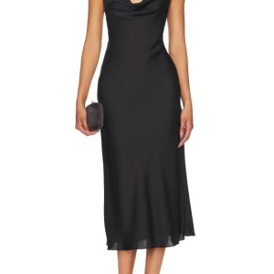 Front and Back Neckline Midi Dress: Dual Deep Cut Elegance