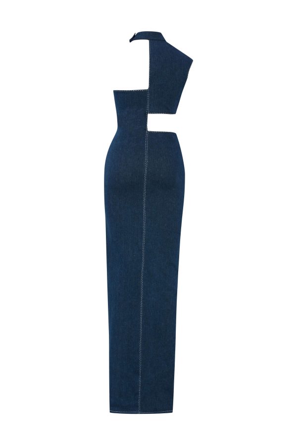 JENDUE Ivy Denim Dress – Asymmetrical Cut‑Out Maxi - Image 3