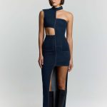 JENDUE Ivy Denim Dress – Asymmetrical Cut‑Out Maxi