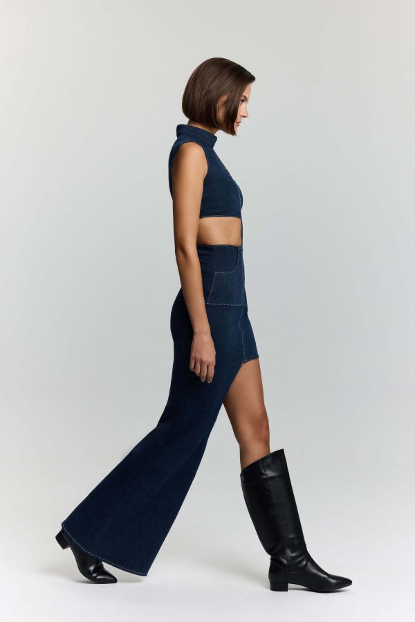 JENDUE Ivy Denim Dress – Asymmetrical Cut‑Out Maxi - Image 5