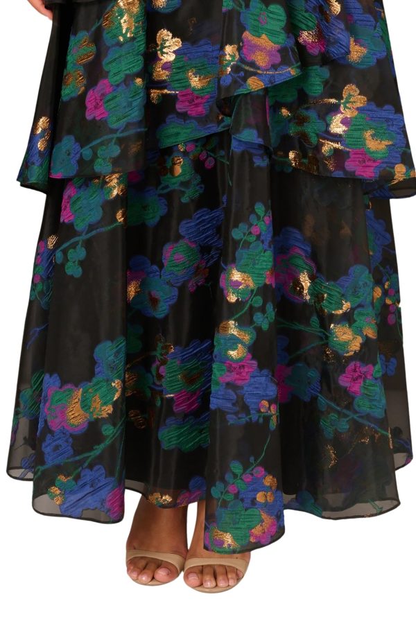 Aidan Mattox Gown – Tiered Floral Jacquard One-Shoulder - Image 3