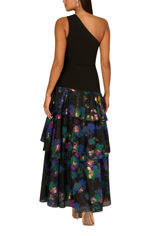 Aidan Mattox Gown – Tiered Floral Jacquard One-Shoulder - Image 2