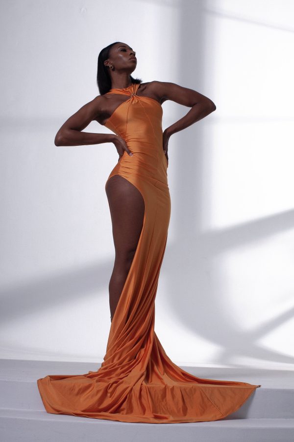 Spandex Dress Citrus Siren – Fiery Zippered Sparkle - Image 2