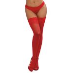 Dreamgirl Sheer Thigh-High Stockings with Silicone Lace Top Red OS