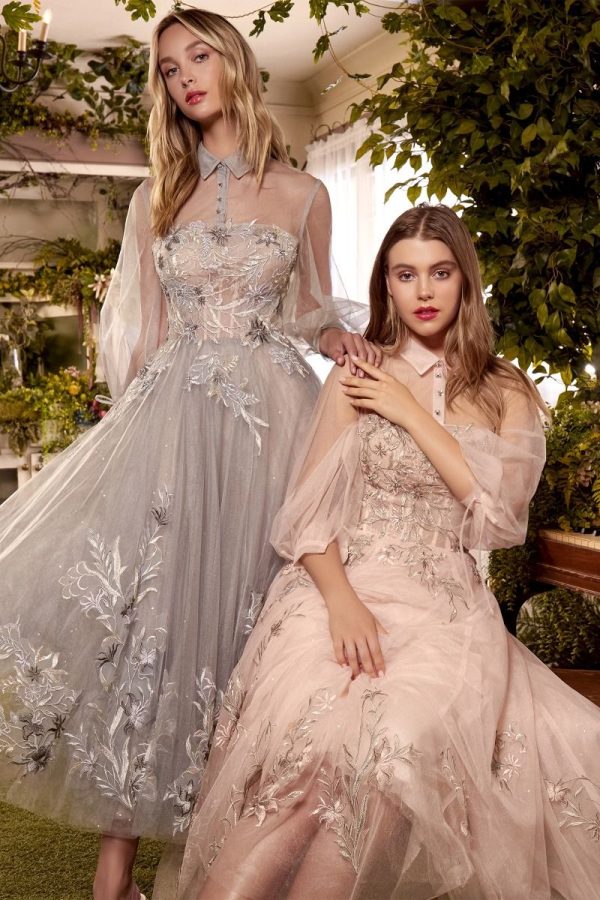 A‑Line Cocktail Dress with Floral Embroidery and Tulle Layers