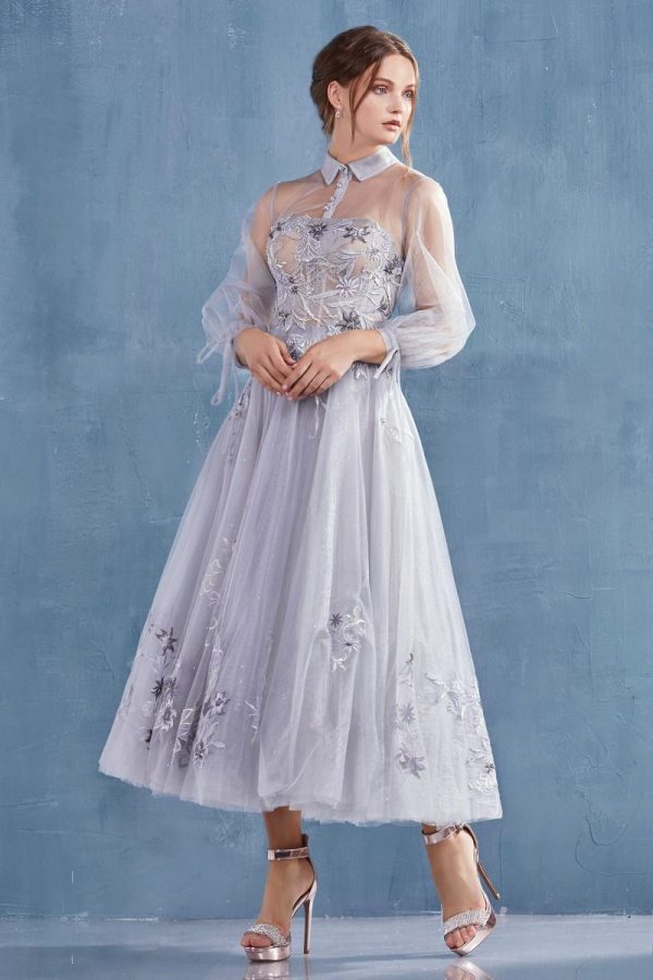 A‑Line Cocktail Dress with Floral Embroidery and Tulle Layers - Image 2