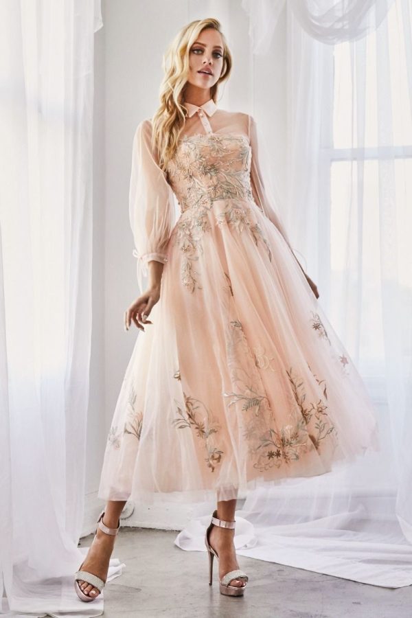 A‑Line Cocktail Dress with Floral Embroidery and Tulle Layers - Image 6