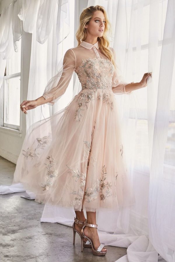 A‑Line Cocktail Dress with Floral Embroidery and Tulle Layers - Image 4