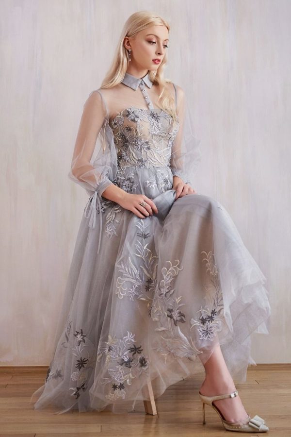 A‑Line Cocktail Dress with Floral Embroidery and Tulle Layers - Image 5
