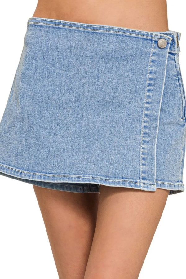 Zenana Wrap Front Skort Denim Shorts - Image 7