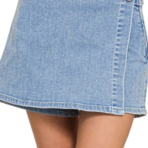 Zenana Wrap Front Skort Denim Shorts