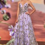 lisianthus printed organza gown: airy floral elegance, rhinestone glow