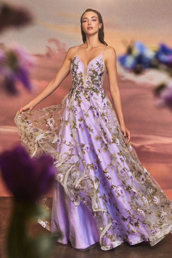 lisianthus printed organza gown: airy floral elegance, rhinestone glow - Image 2